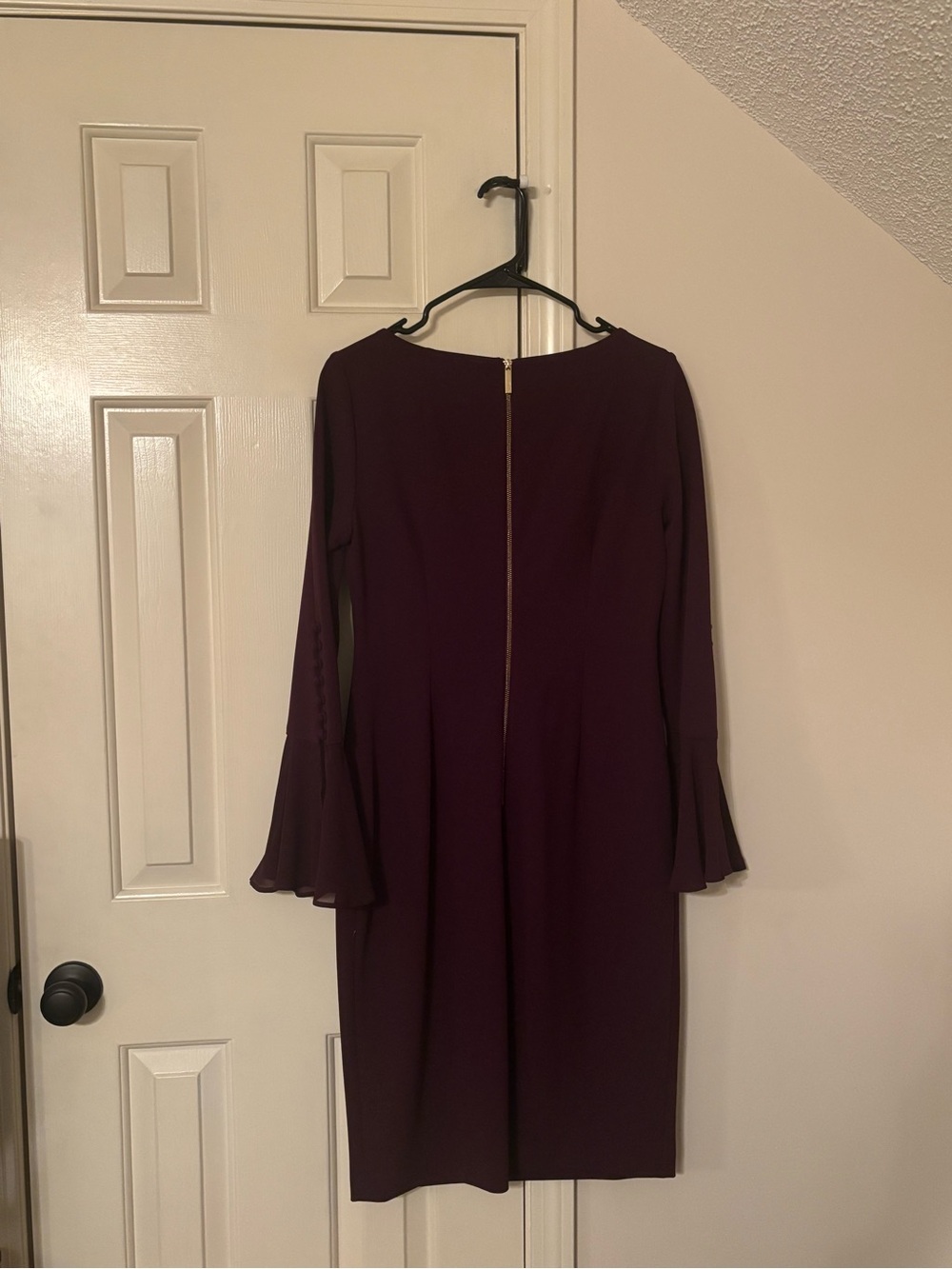 Calvin Klein Plum Long-Sleeve Bell Cuff Shift Dress